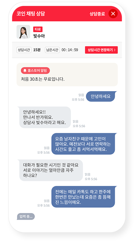 홍스토어 실시간 상담 화면